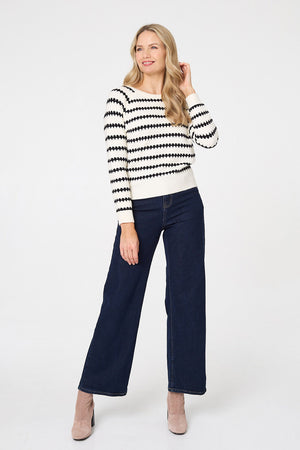 White | Stripe Textured Long Sleeve Jumper
