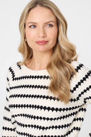 White | Stripe Textured Long Sleeve Jumper
