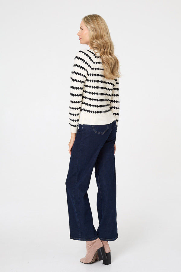 White | Stripe Textured Long Sleeve Jumper

