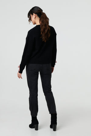 Black | Bow Embellished Drop Shoulder Jumper
