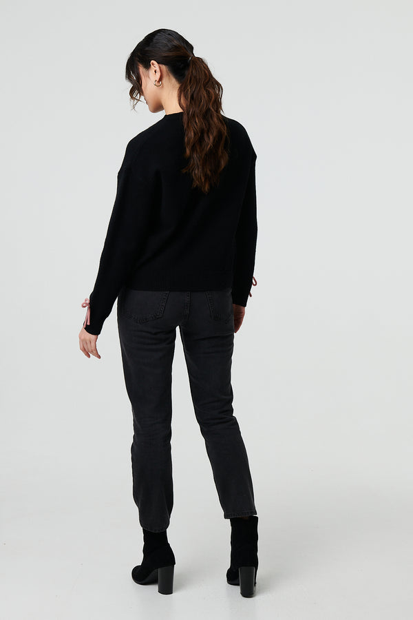 Black | Bow Embellished Drop Shoulder Jumper

