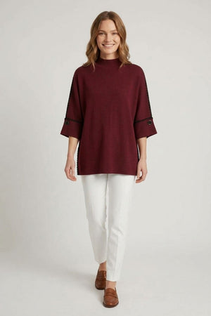 Red | Contrast Trim 3/4 Sleeve Jumper