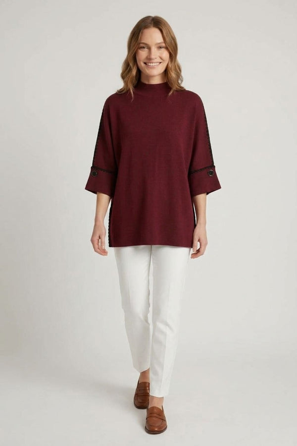 Red | Contrast Trim 3/4 Sleeve Jumper