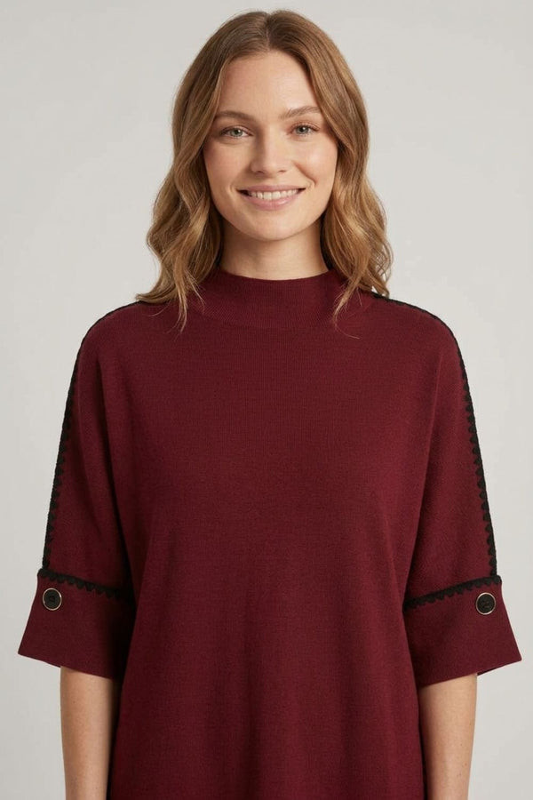 Red | Contrast Trim 3/4 Sleeve Jumper