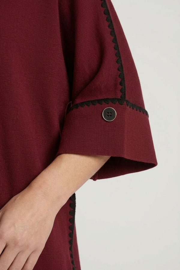 Red | Contrast Trim 3/4 Sleeve Jumper