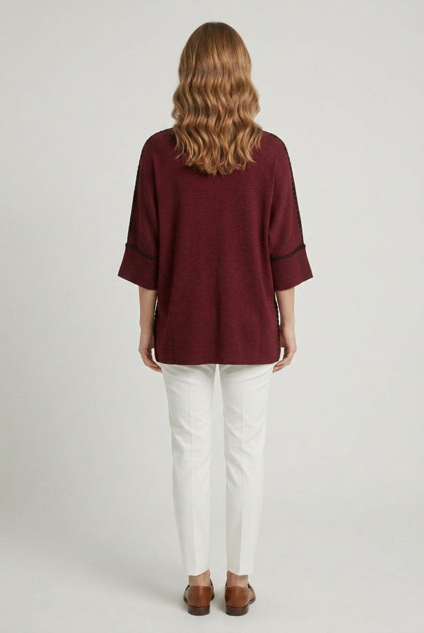 Red | Contrast Trim 3/4 Sleeve Jumper