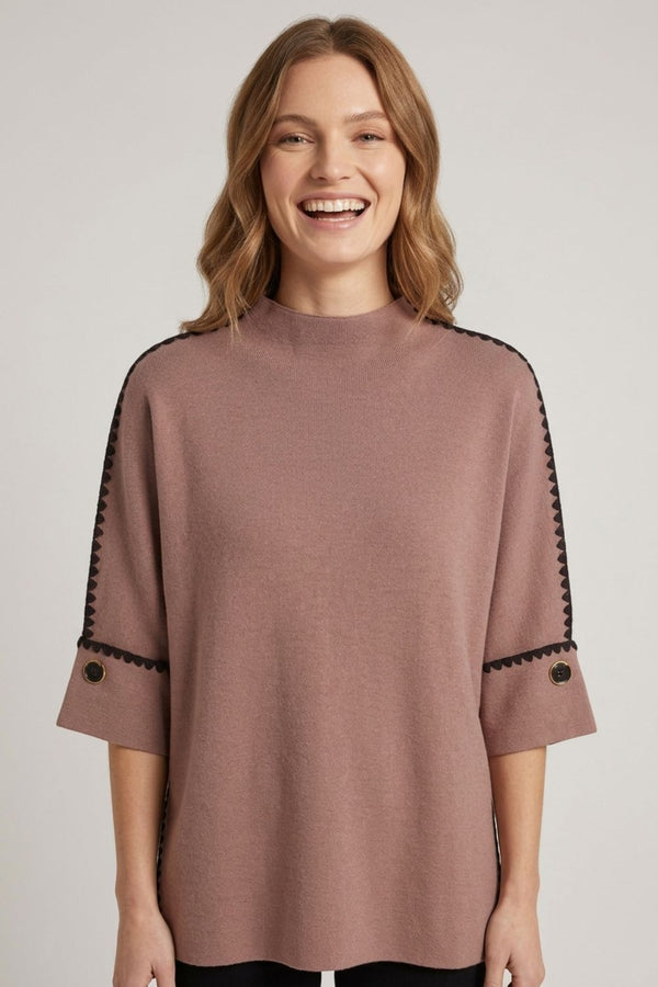 Brown | Contrast Trim 3/4 Sleeve Jumper