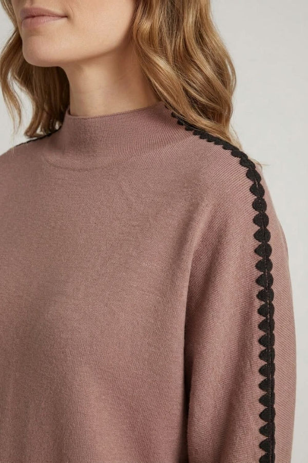 Brown | Contrast Trim 3/4 Sleeve Jumper