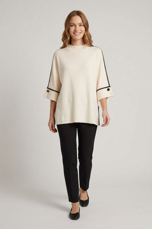 White | Contrast Trim 3/4 Sleeve Jumper