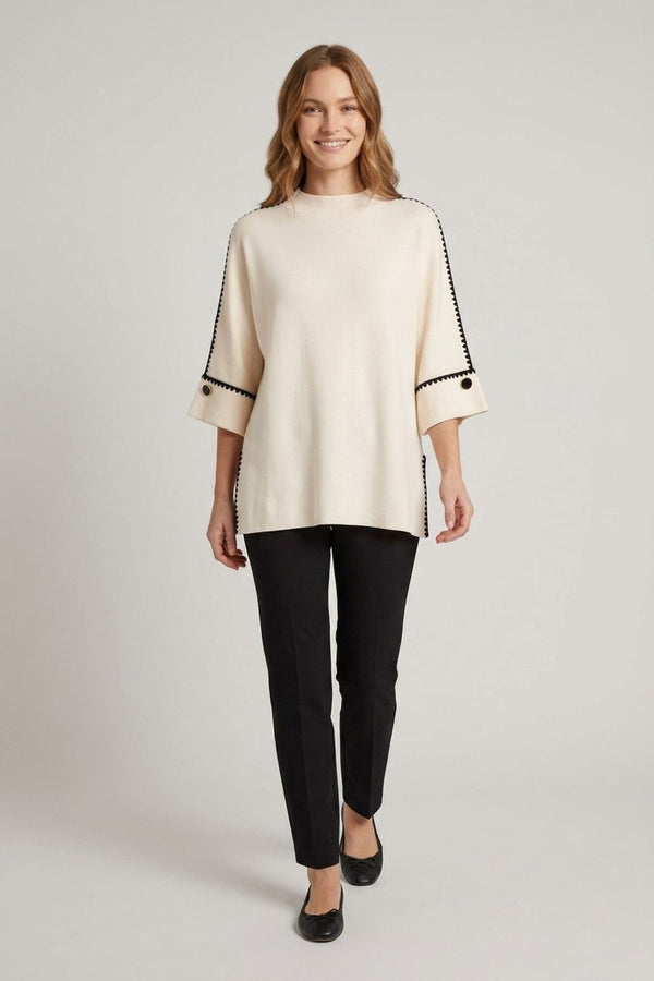 White | Contrast Trim 3/4 Sleeve Jumper