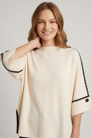 White | Contrast Trim 3/4 Sleeve Jumper