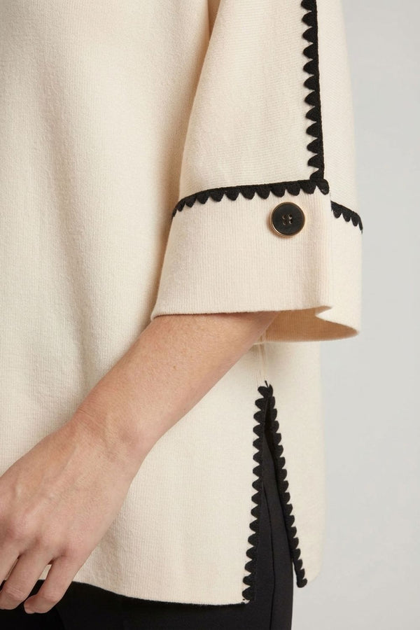 White | Contrast Trim 3/4 Sleeve Jumper