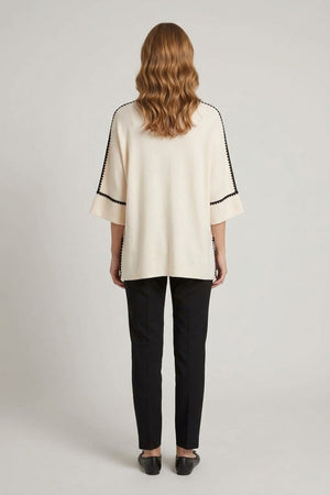 White | Contrast Trim 3/4 Sleeve Jumper