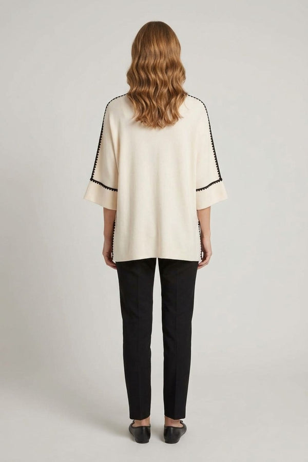 White | Contrast Trim 3/4 Sleeve Jumper