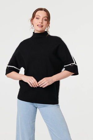 Black | Contrast Trim 3/4 Sleeve Jumper
