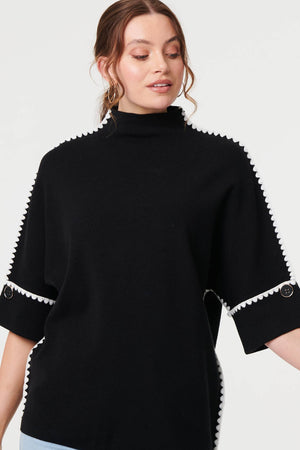 Black | Contrast Trim 3/4 Sleeve Jumper
