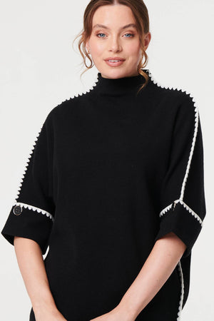 Black | Contrast Trim 3/4 Sleeve Jumper
