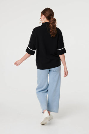 Black | Contrast Trim 3/4 Sleeve Jumper
