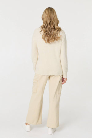 Cream | Floral Embroidered Textured Jumper
