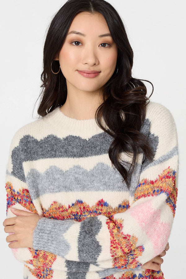 White | Striped Texture Oversized Jumper
