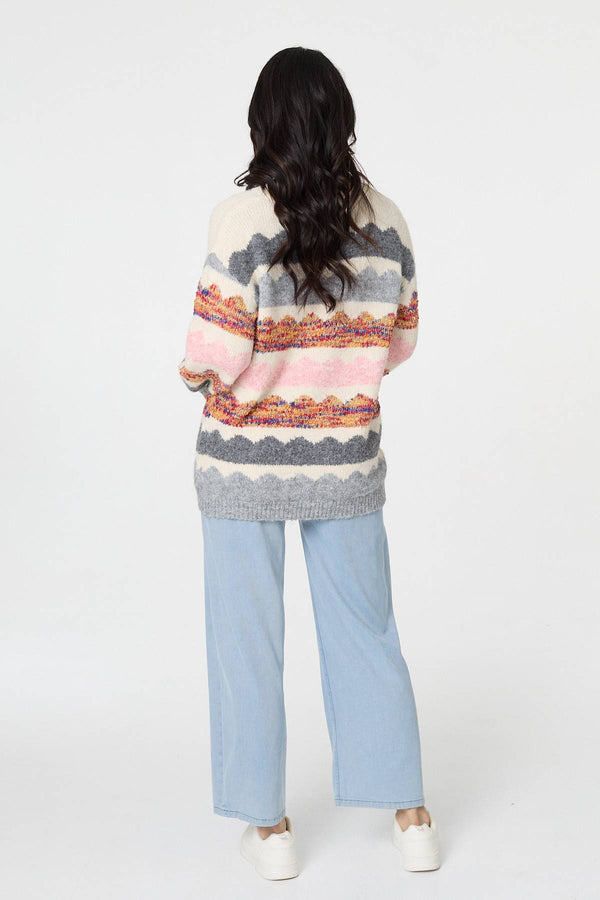 White | Striped Texture Oversized Jumper
