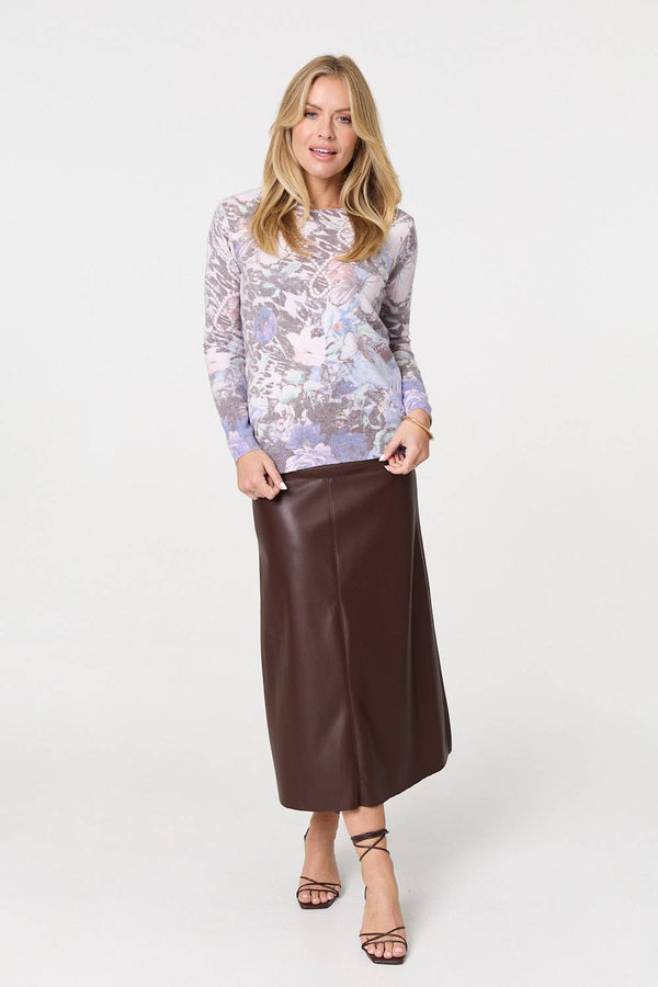 Blue | Butterfly Print Long Sleeve Knit Top

