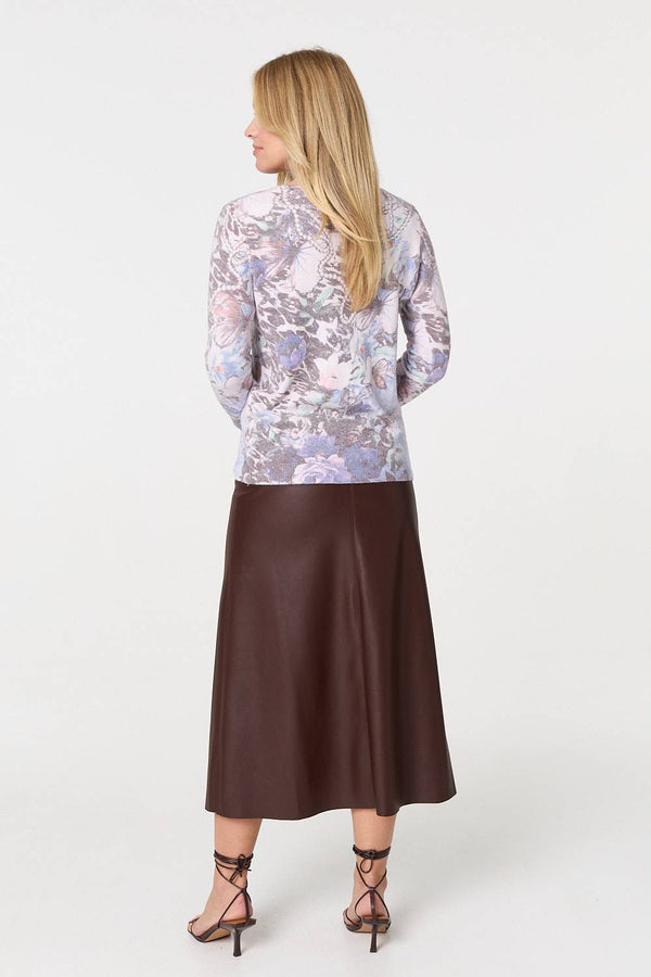 Blue | Butterfly Print Long Sleeve Knit Top
