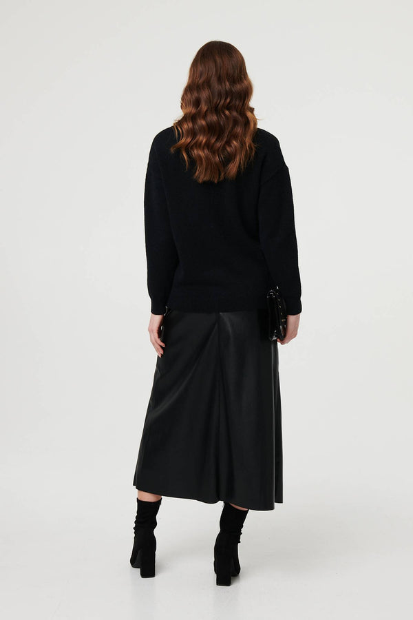 Black | Embroidered Print Drop Shoulder Jumper