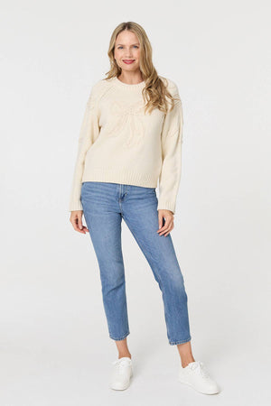 Cream | Bow Embroidered Long Sleeve Jumper