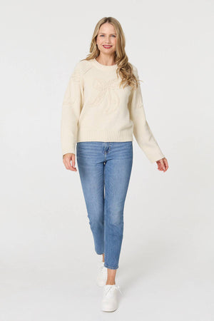Cream | Bow Embroidered Long Sleeve Jumper