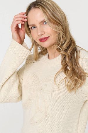 Cream | Bow Embroidered Long Sleeve Jumper