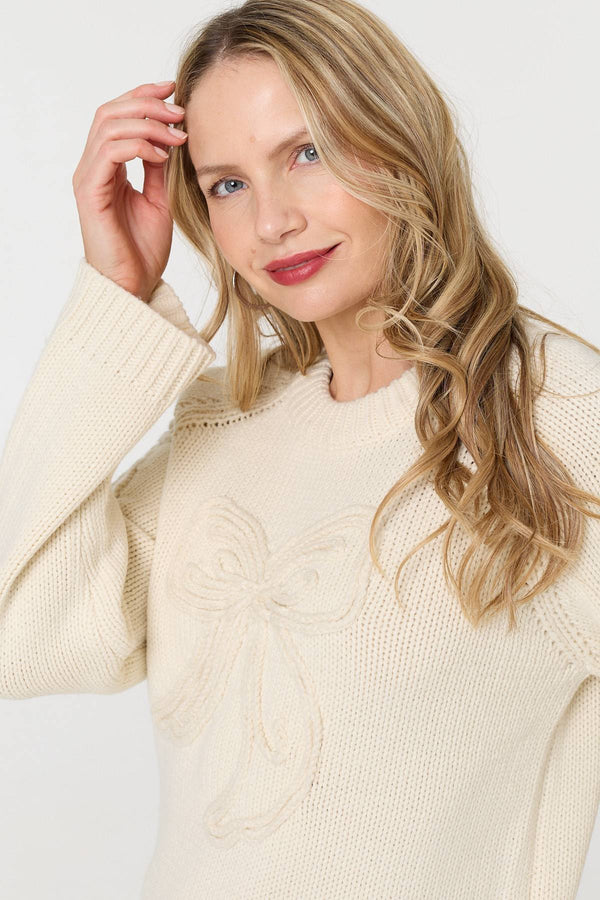 Cream | Bow Embroidered Long Sleeve Jumper