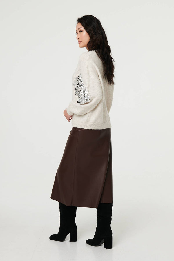 Beige | Sequin Diamond Detail Relaxed Jumper
