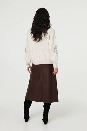 Beige | Sequin Diamond Detail Relaxed Jumper
