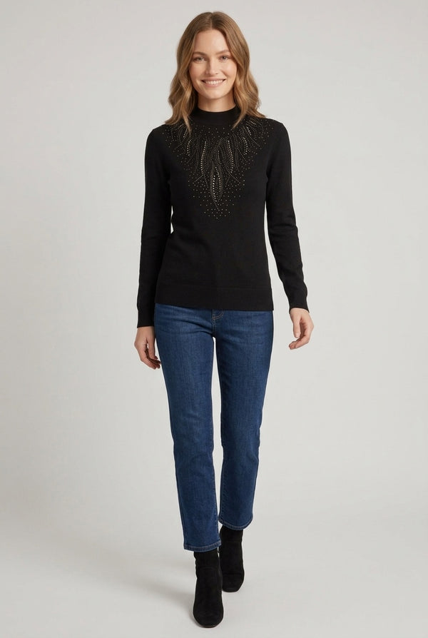 Black | Embellished High Neck Slim Fitted Jumper