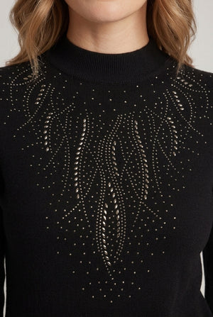 Black | Embellished High Neck Slim Fitted Jumper