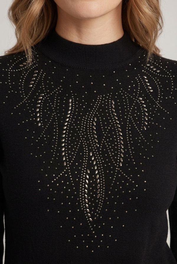 Black | Embellished High Neck Slim Fitted Jumper
