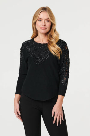 Black | Sparkly Lace Embellished Relaxed Jumper
