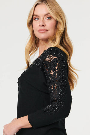Black | Sparkly Lace Embellished Relaxed Jumper
