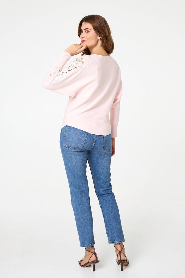 Pink | Sparkly Lace Embellished Relaxed Jumper
