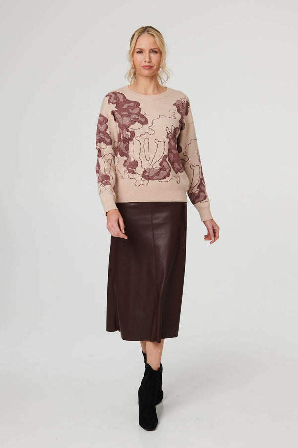 Burgundy | Abstract Print Long Sleeve Sweatshirt
