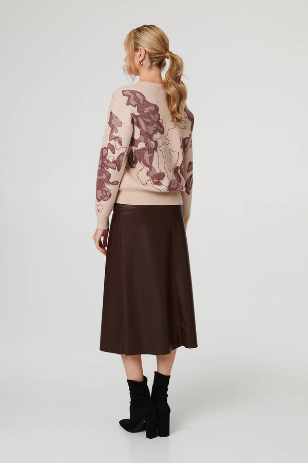 Burgundy | Abstract Print Long Sleeve Sweatshirt
