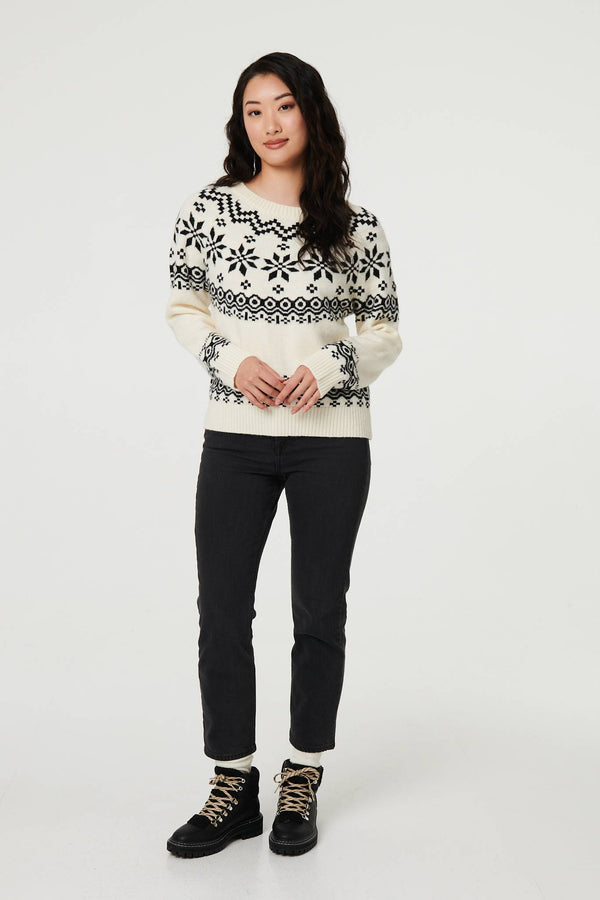 White | Fairisle Drop Shoulder Relaxed Jumper
