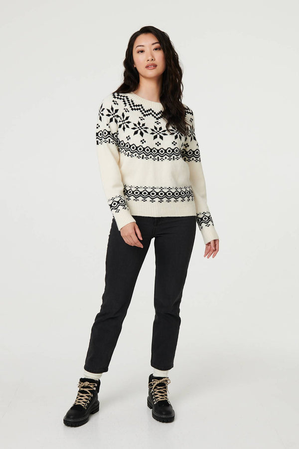White | Fairisle Drop Shoulder Relaxed Jumper
