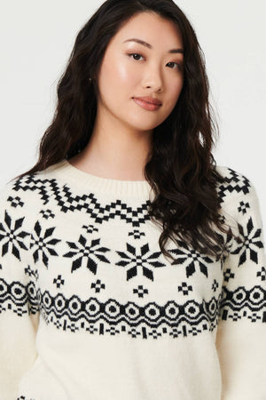 White | Fairisle Drop Shoulder Relaxed Jumper
