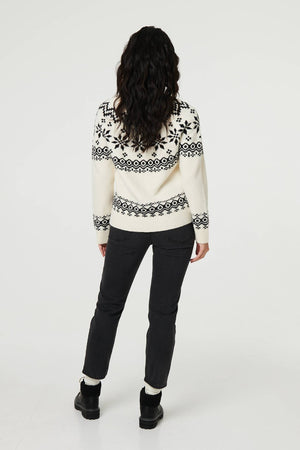 White | Fairisle Drop Shoulder Relaxed Jumper
