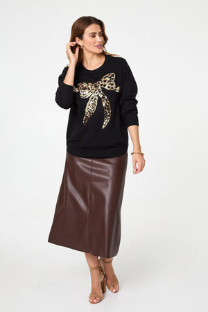 Black | Sparkly Bow Detail Long Sleeve Jumper
