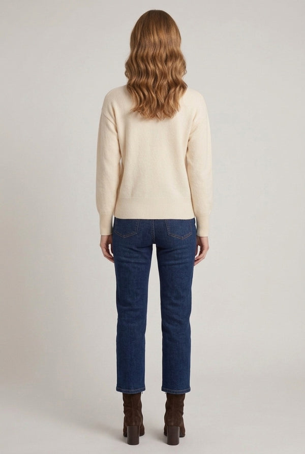 Cream | Floral Detail High Neck Relaxed Jumper