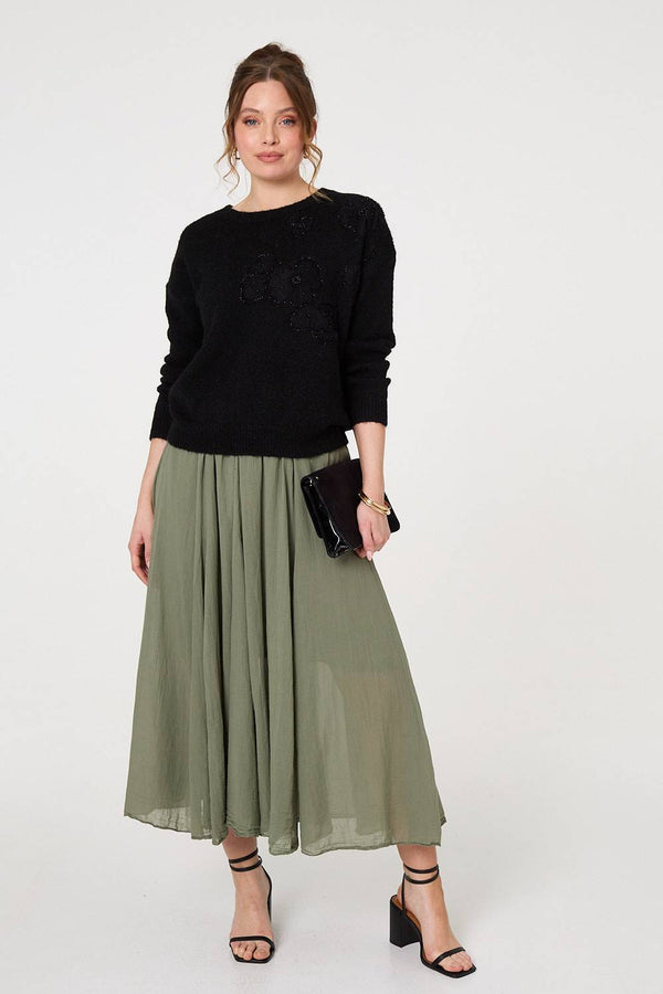 Black | Floral Embellished Relaxed Jumper
