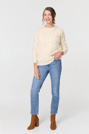 Cream | Rose Texture Embellished Jumper : Model is 5'8
